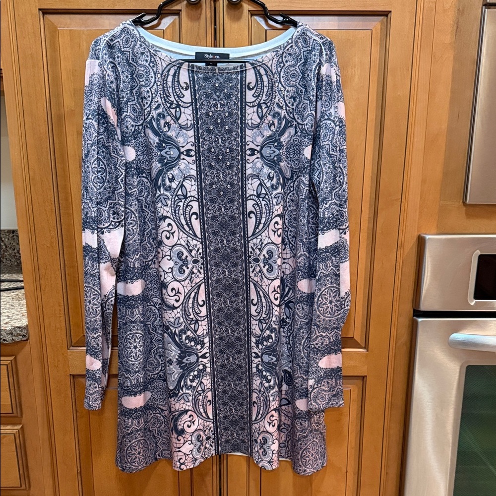 Style & Co. Long Sleeve Dress in Blue and Pink